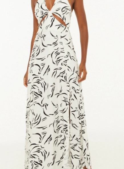 vestido longo fenda estampado animale jeans