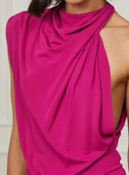 vestido longo gola lenço jersey animale