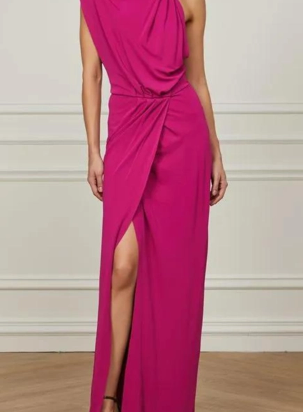 vestido longo gola lenço jersey animale
