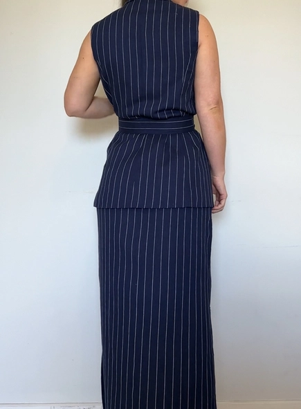 conjunto alfaiataria risca de giz saia e colete