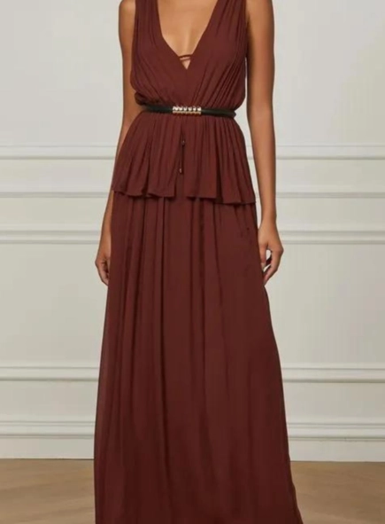 vestido longo crepe animale