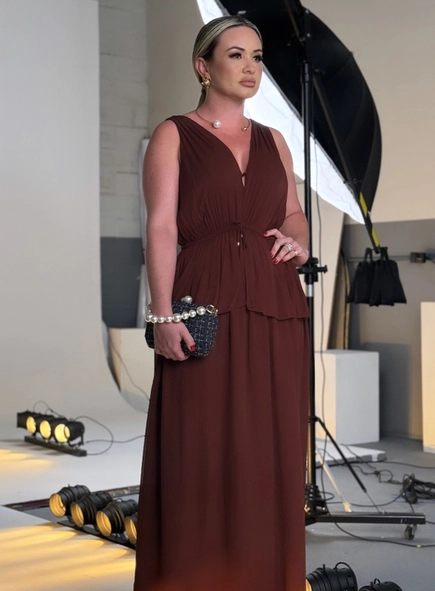 vestido longo crepe animale