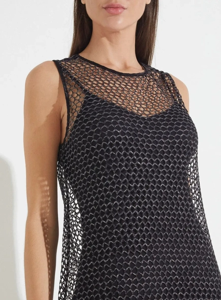 vestido midi forum tela metalizada