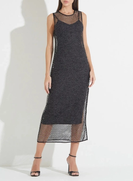 vestido midi forum tela metalizada