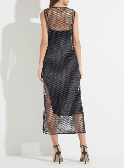 vestido midi forum tela metalizada