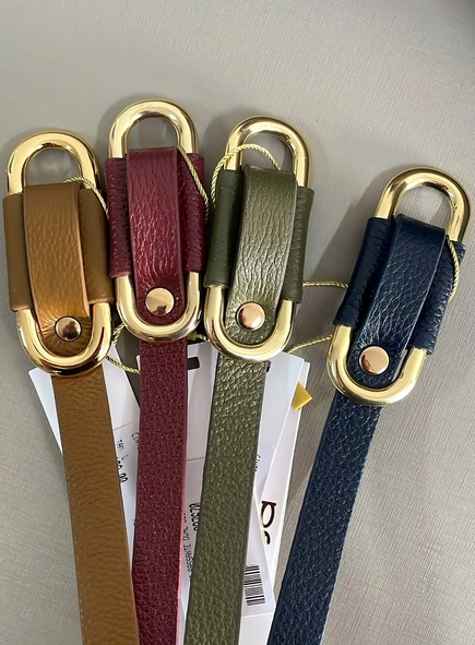 Cinto couro passante oval gold