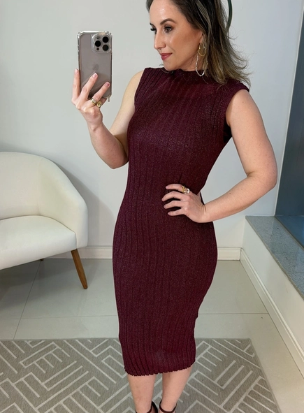 vestido midi animale jeans tricot lurex canelado