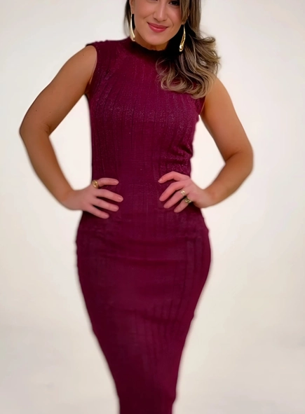 vestido midi animale jeans tricot lurex canelado