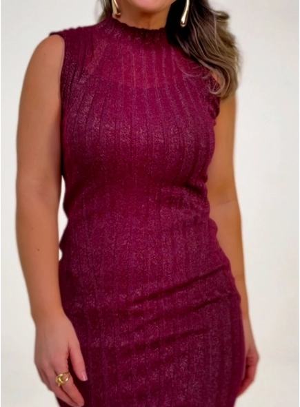 vestido midi animale jeans tricot lurex canelado