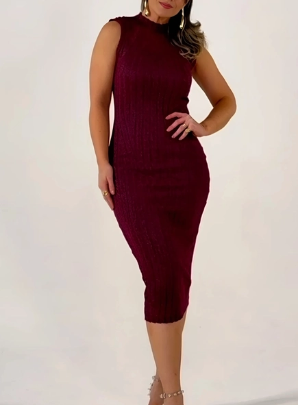 vestido midi animale jeans tricot lurex canelado