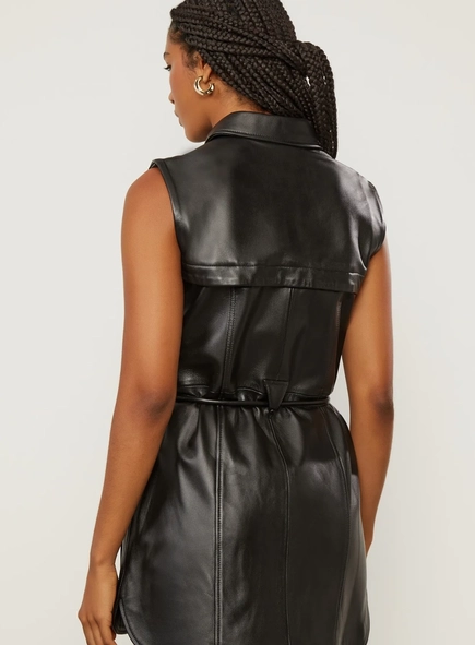 vestido de couro curto animale bolso frontal