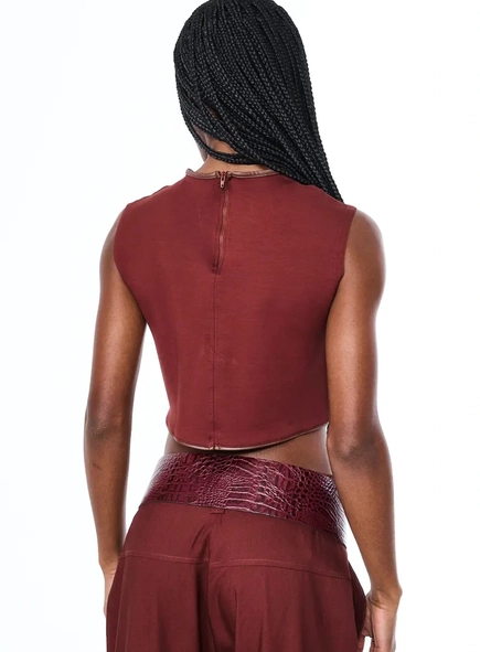 blusa cropped open detalhe pu