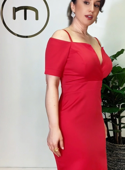 vestido midi serena decote duplo