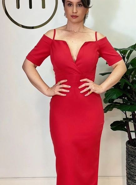 vestido midi serena decote duplo