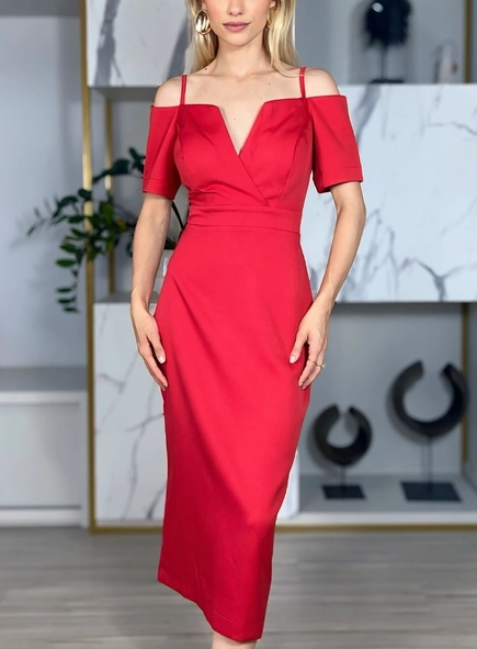 vestido midi serena decote duplo