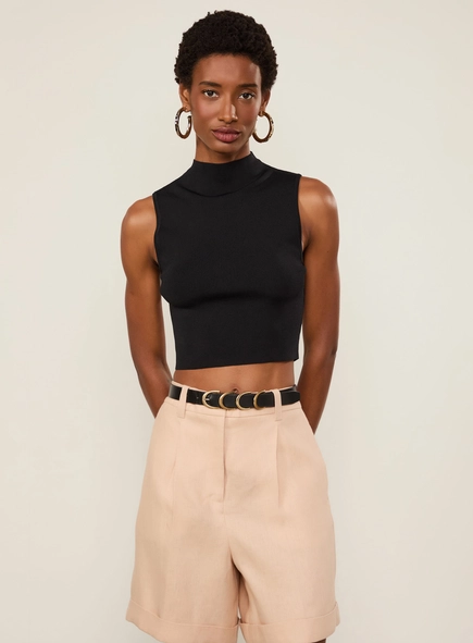 blusa animale cropped gola alta tricot