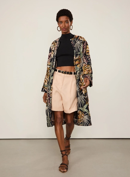 blusa animale cropped gola alta tricot