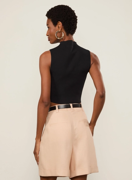 blusa animale cropped gola alta tricot