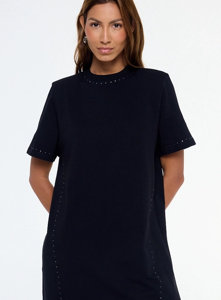 vestido tshirt dress malha brilho gola animale jeans