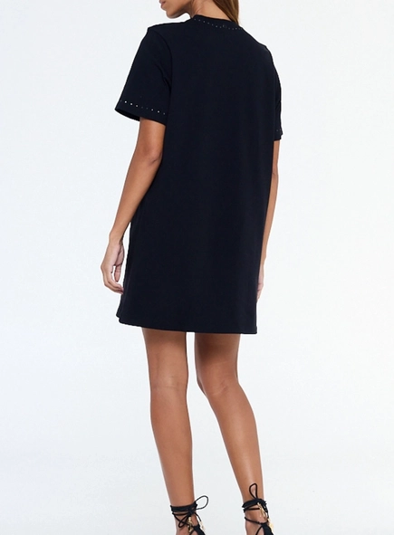 vestido tshirt dress malha brilho gola animale jeans