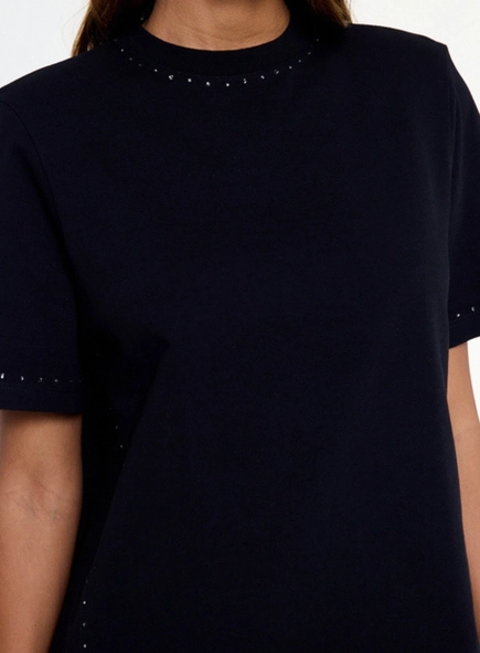 vestido tshirt dress malha brilho gola animale jeans