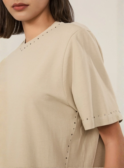 vestido tshirt dress malha brilho gola animale jeans