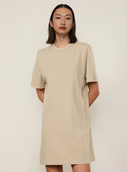 vestido tshirt dress malha brilho gola animale jeans