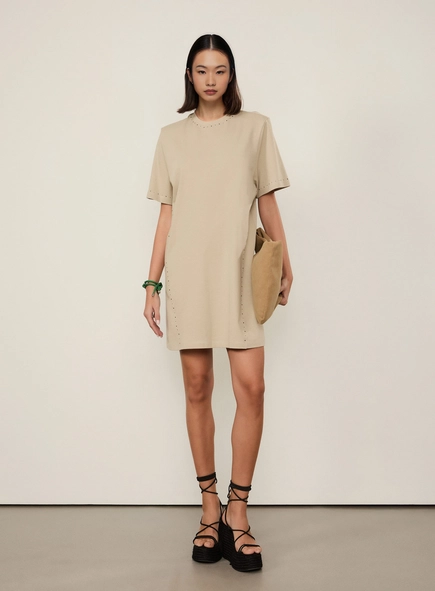 vestido tshirt dress malha brilho gola animale jeans