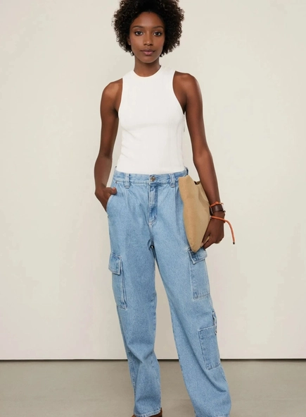 regata tricot cropped rib larga animale jeans