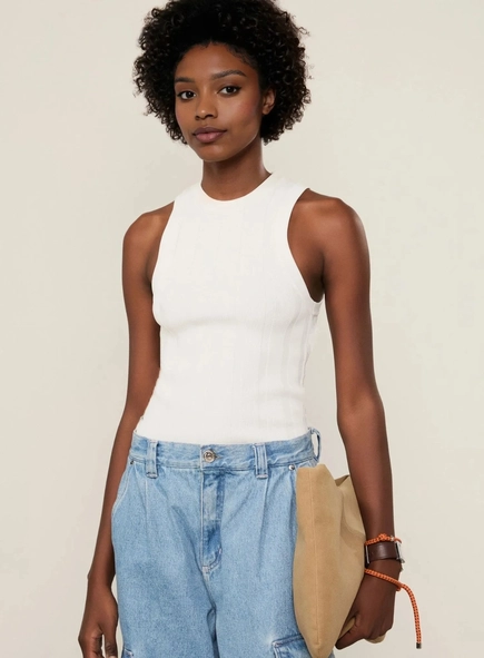 regata tricot cropped rib larga animale jeans