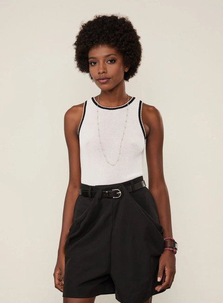 blusa tricot detalhe bicolor animale jeans