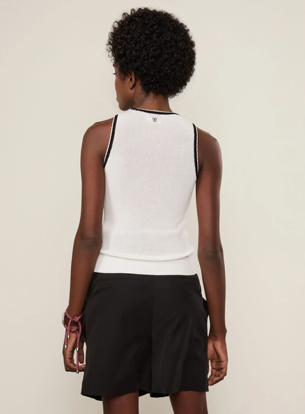 blusa tricot detalhe bicolor animale jeans
