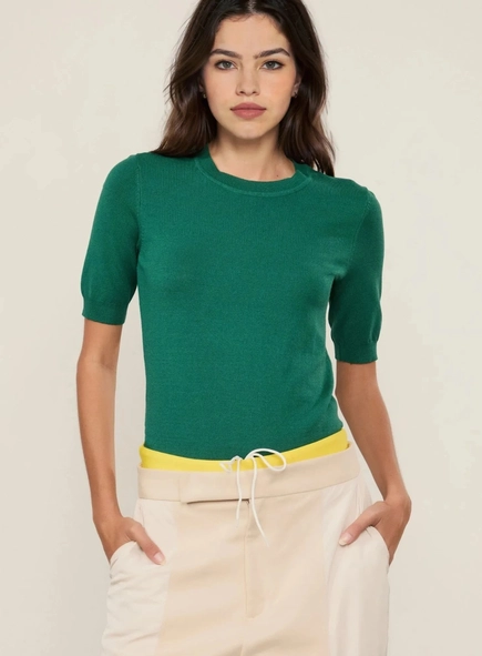 blusa tricot decote redondo animale jeans