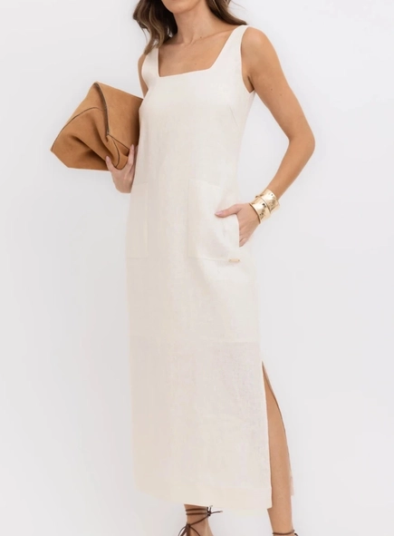 vestido midi linho 100% borda barroca