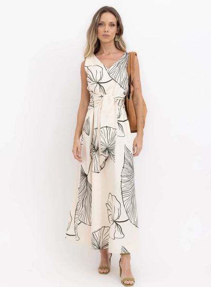 vestido alongado folhas borda barroca