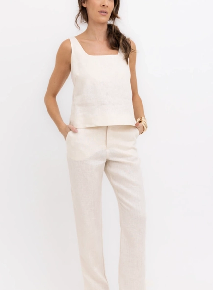 calça slim linho 100% borda barroca