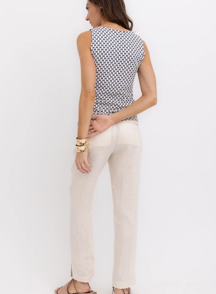 calça slim linho 100% borda barroca