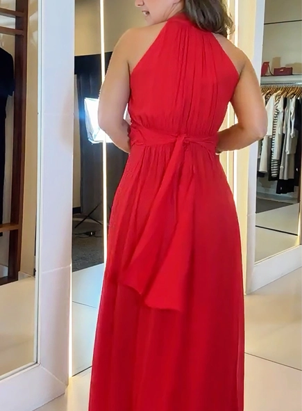 vestido longo chiffon borda barroca