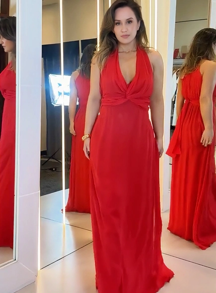vestido longo chiffon borda barroca