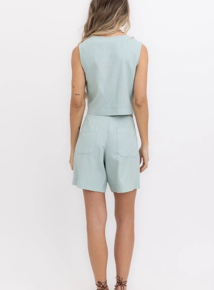 shorts washed linen borda barroca