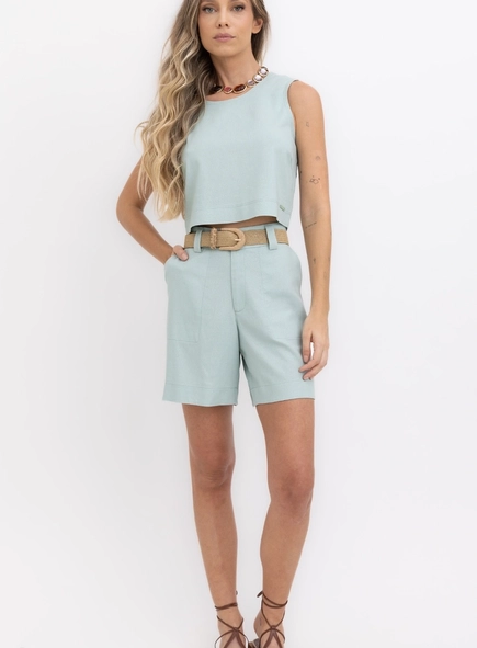 shorts washed linen borda barroca