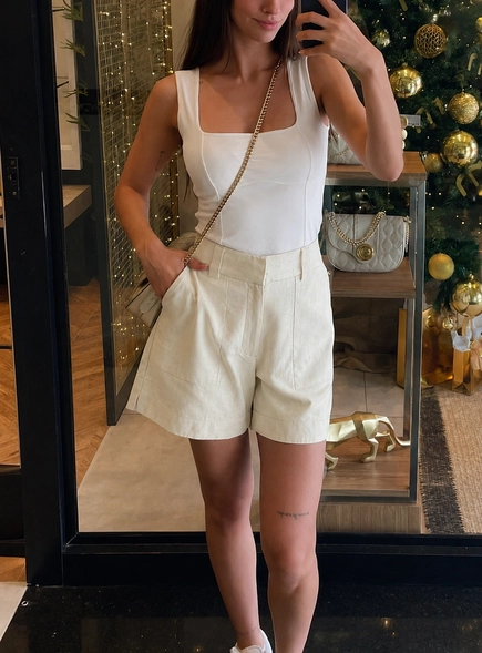 shorts washed linen borda barroca