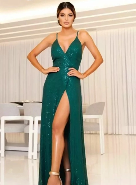 vestido longo bordado micropaetê fenda