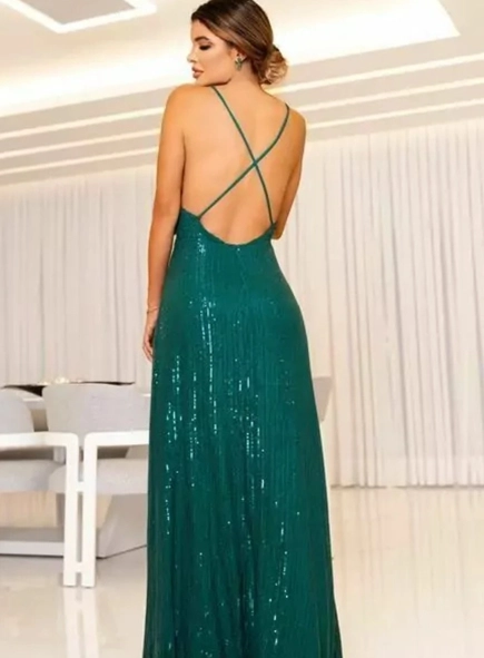 vestido longo bordado micropaetê fenda