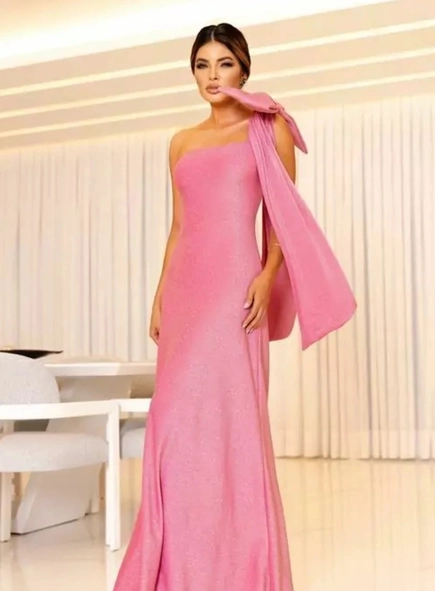 vestido longo lurex statement um ombro