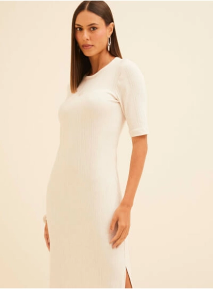 vestido midi forum manga curta viscolinho
