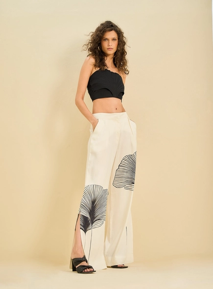 calça linho estampada open