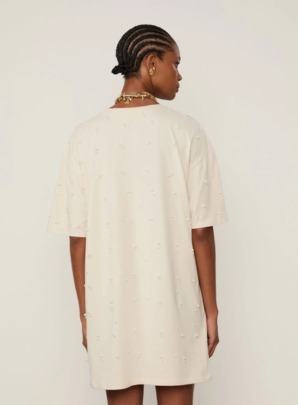 vestido malha animale perolas