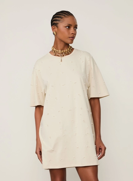 vestido malha animale perolas