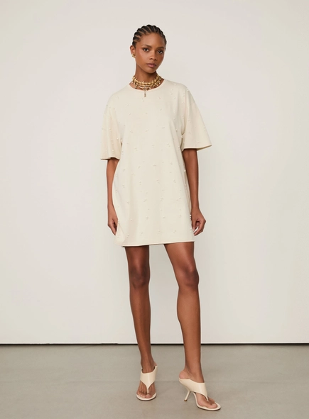 vestido malha animale perolas